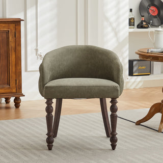 Hand-pulled buckle decoration PU Dining Chair,Accent Leisure Chair, Mid-Century Modern Arm Chair with Solid Wood Armrests and Legs, 1-Seat Cushioned Sofa for Living Room Bedroom,Olive Green color