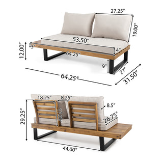Sebastian Hand-Crafted 4-Piece Acacia Wood Outdoor Sofa Set - Beige Water-Resistant Cushions