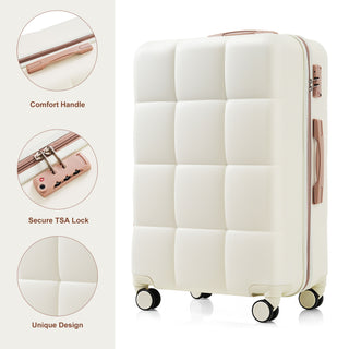 Luggage Set of 3, Airline Certified Carry-on Luggage with Cup Holder, ABS Hard Shell Luggage with Spinner Wheels, white