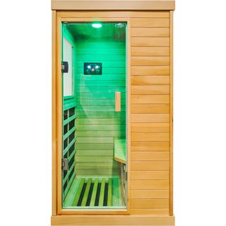 Infrared Sauna Room Single Room with Hemlock Wood Frame, Natural Finish, 6 Heating Plates, Built-in Lights and Bluetooth Audio