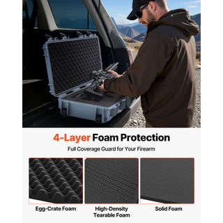 Hard Rifle Case, Lockable Rifle Case with 4 Layers Pre-cut Foams, 36 in Gun Storage with Wheels, IP67 Waterproof & Dustproof Pistol Storage Cases for Rifles, Shotguns, Airsoft Guns, Grey