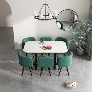 Modern 7 Pieces Dining Table Set, Rectangle Dining Table with 6 Chairs for Dining Room, Kitchen