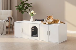 57.9" White Wooden Cat Litter Box Enclosure - Extra-Long Hidden Furniture Cabinet for 2 Cats