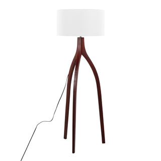 Wishbone Contemporary Floor Lamp in Walnut Wood with a White Fabric Shade by LumiSource