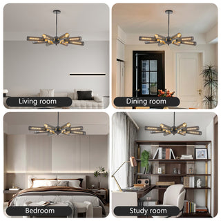 34" Modern Industrial Sputnik Chandelier - 8-Light Black & Gold