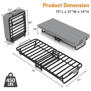 Grey folding bed with memory foam mattress, view 5