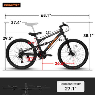 A26207 26-Inch Steel Frame Mountain Bike - 21-Speed Full Suspension Unisex MTB