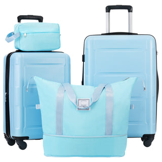 Expandable Spinner Wheels 2 Piece Luggage Set with TSA Lock in Light Blue ABS 20inch+24inch