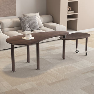360° Rotatable Coffee Table – Walnut Oak Veneer Wood Grain Tabletop with Solid Rubber Wood Legs, Waterproof & Wear-Resistant PU Finish