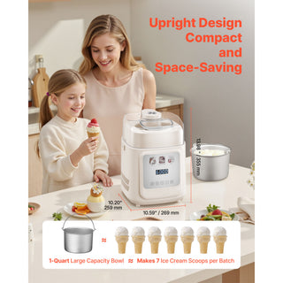 Upright Automatic Ice Cream Maker with Compressor, White