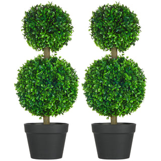 Artificial Plant for Home Decor Indoor & Outdoor Fake Plants Artificial Tree in Pot, 2 Ball Boxwood Topiary Tree for Home Office, Living Room Decor, Green