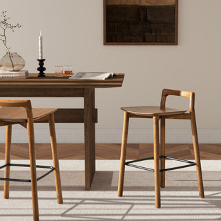 Sven 26.5" Modern Minimalist Low Back Wood Counter Stool, Dark Brown Walnut