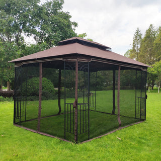 13x10 Outdoor Patio Gazebo Canopy Tent with Ventilated Double Roof & Detachable Mosquito Net – Brown Top Garden Shelter for Lawn, Backyard, Deck, or Patio