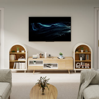 Modern Arched Small Bookcase - 3-Tier White and Woodgrain Storage Cabinet1