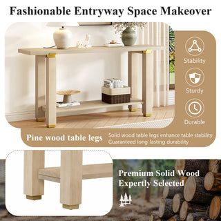 62.9" Modern Minimalist Console Table – Solid Wood Entryway & Sofa Table with Metal Accents and Built-in Shelf, Black/Gray/Natural