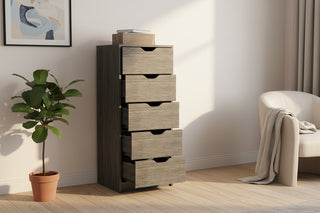 EcoShop Basilea 5-Drawer Black Tall Dresser - Slim Space-Saving Vertical Storage