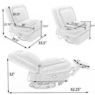 [NEW ARRIVAL] 360° Swivel Rocking Recliner Chair – Manual Glider Armless Single Sofa with Adjustable Backrest, Footrest & Pillows, Corduroy Upholstery for Living Room or Small Spaces, Beige