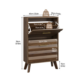 Walnut Wood Flip-Top Shoe Cabinet, Narrow Entryway