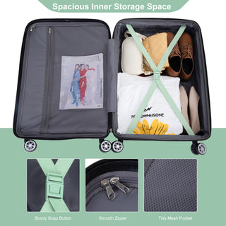 Light Green PC Lightweight & Durable Expandable Luggage Set with Hooks & Spinner Wheels (21/25/29)