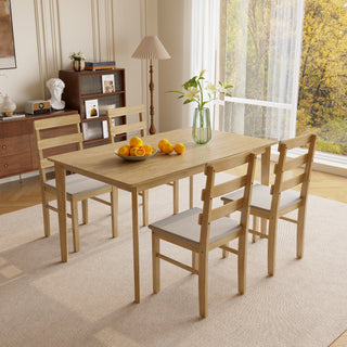 Original Wood 5-Piece Dining Table Set – 100% Solid Wood Rectangular Table and 4 Back Chairs, Practical Household Wooden Dining Room Furniture Set, Heavy Duty Minimalist Kitchen Table Set, 5-Pcs