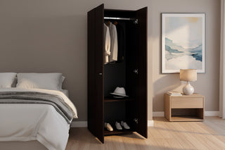Home 2-Door Closet System Armoire - Modern Walnut Bedroom Wardrobe with Hanging Rod and Shelves