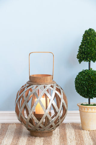 Decorative Lantern with Handle, Wooden Lantern for Indoor Outdoor