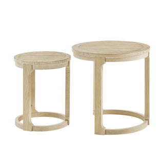 24" Oak Finish 2-Piece Curved Round Coffee Table Set - Mid-Century Rustic Nesting Tables