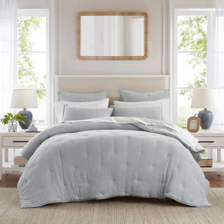 3-Piece King Cotton Gauze  Embroidered Quilt Set,Blue