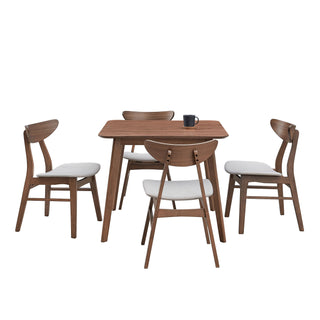 Wooden Dining Table Set (1 Table & 4 Chairs) - Modern Square Kitchen Table with Fabric Upholstered Chairs, Space-Saving Design, Walnut