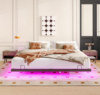 King Size Floating Bed Frames with LED Lights, Metal Platform Bed , Solid and Stable, Noise Free, No Box Spring Needed, Easy Assembly (King)