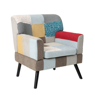 Patchwork Accent Chair, Mid-Century Modern Fabric Club Chair, Comfy Colorful Single Sofa for Living Room, Bedroom, Office, Study, and Reading Room