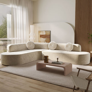 122'' Extra Large Sectional Sofa Soft Fabric Upholstery, Elegant Curved Design with Three Round Cushions , High-Resilience Foam for Ultimate Comfort