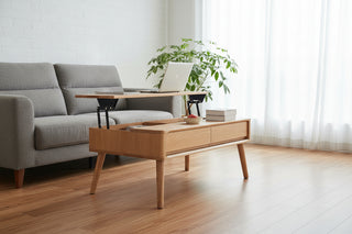 100% Solid Oak Coffee Table with Storage - 100cm Elevated Natural Wood Center Table