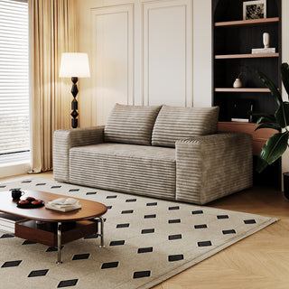 63'' Camel Corduroy Loveseat | Deep Seat No-Assembly Cloud Sofa