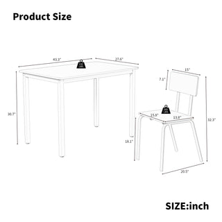 5-Piece Dining Table Set with 4 Chairs, 43" Kitchen Table and Chairs Set for 4, Metal Frame and MDF Board Dining Room Table, Perfect for Small Space, Easy to Clean