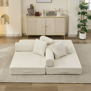 Comfy Folding Mattress Couch - Beige Chenille Floor Sofa Bed