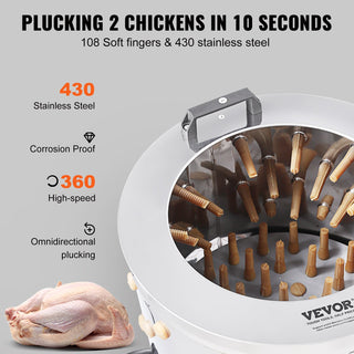 20" Automatic Chicken Plucker Machine | 500W Feather Plucker with Stainless Steel Drum