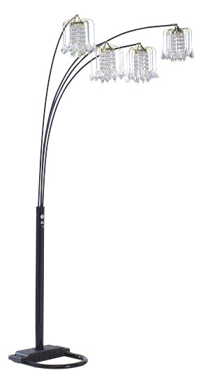 BLACK 4-Head Crystal Inspired Arc Floor Lamp | Modern Multi-Light Living Room Statement