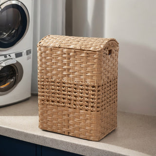 Monica Rectangular Woven Resin Wicker Brown Laundry Hamper