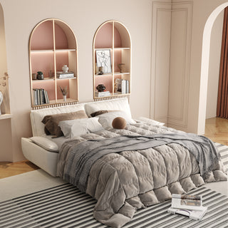 73.2'Queen Pull Out Sofa Bed,3-in-1 Convertible Sleeper Sofa,Multi-Functional Velvet Loveseat Bed,Beige/White
