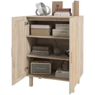 HOMCOM Sideboard Buffet Cabinet, Kitchen Cabinet, Coffee Bar Cabinet with 2 Rattan Doors and Adjustable Shelves, Natural
