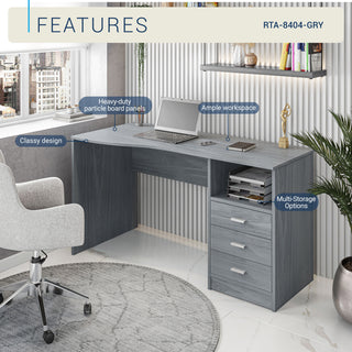 Classic Computer Desk with Multiple Drawers, Grey