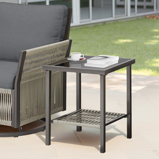 Outdoor Wicker Side Table, 22x18x18 inch All Weather Rattan Small Patio Table Square End Table for Pool Balcony Deck Porch Lawn Backyard, Dark Gray