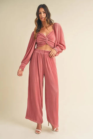 MABLE Front Twisted Long Sleeve Top and Pants Set