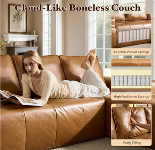 Boneless Cloud Sectional Couch | Brown Faux Leather Modular L-Shaped Sofa