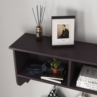 Espresso Entryway Wall Mounted Coat Rack with 4 Dual Hooks Living Room Wooden Storage Shelf