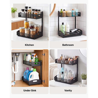 2-pack 2-tier pull out under sink organizer black, view 6