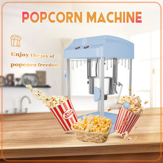 4oz Tabletop Popcorn Machine – Popcorn Maker with Stainless Steel Kettle, Measuring Tool & Scoop for Home, Family Movie Night – Blue