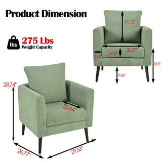 Modern Accent Chair – Upholstered Mid Century Lounge Armchair with Pillow & Wood Legs for Living Room, Bedroom, Reception Room (Light Green)
