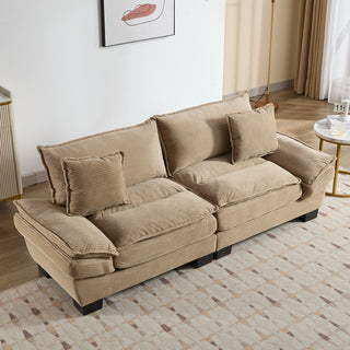 Khaki Corduroy Sofa Sleeper Loveseat - Deep Seat Upholstered Couch with Pillows